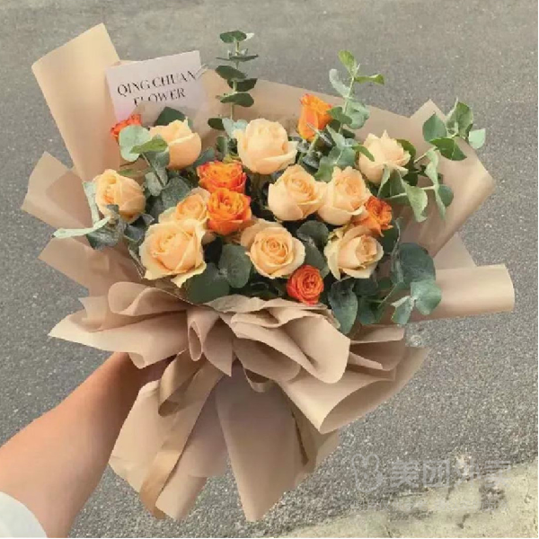 情人节花束【璀璨】11朵香槟玫瑰多头泡泡花束生日礼物送长辈老师毕业季花束花店送花上门