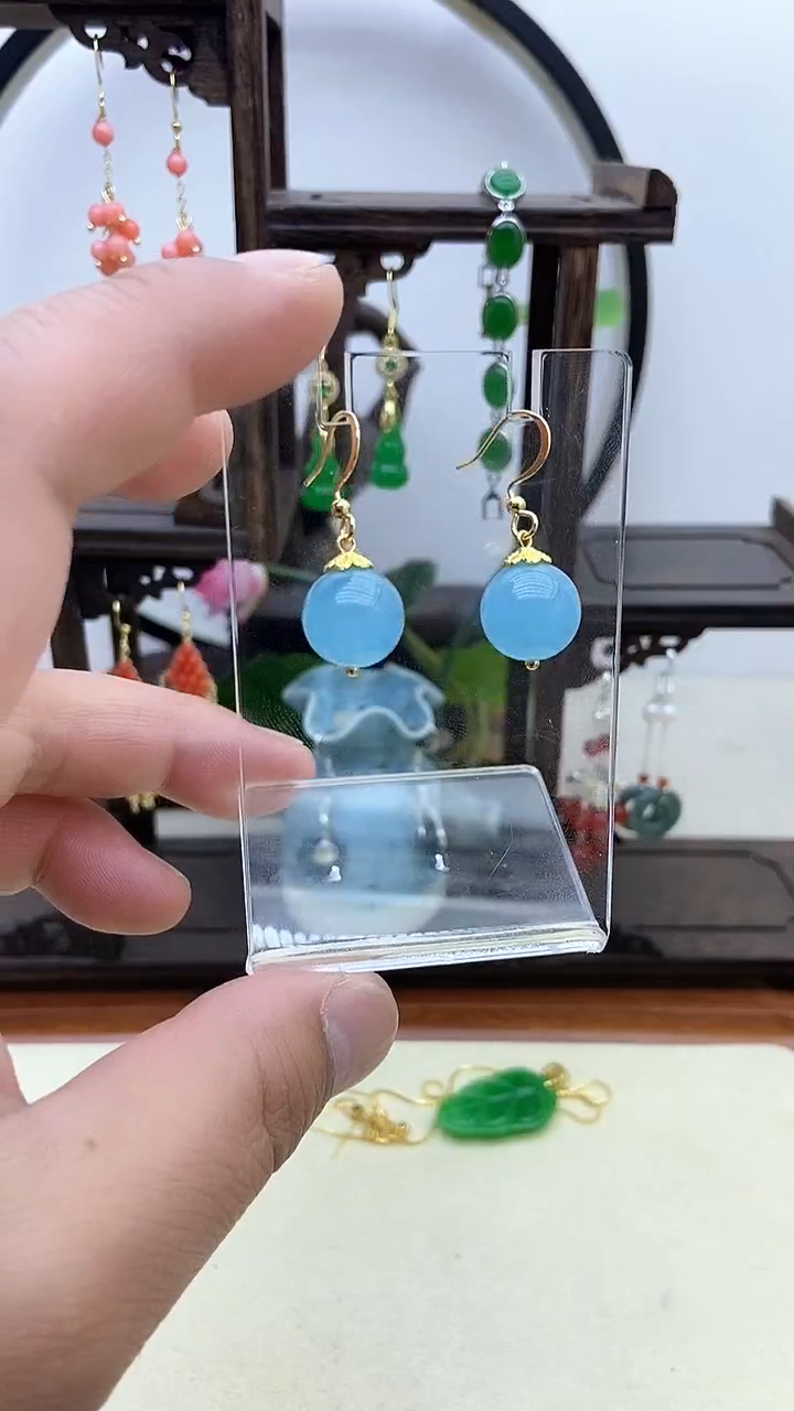 【闪购商品】海蓝宝石耳坠14K金镶嵌72号