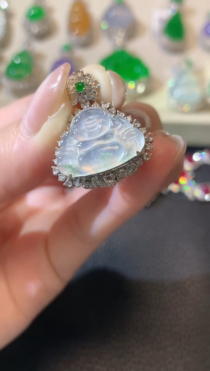 【闪购商品】翡翠吊坠(不含链)18K金镶嵌A48翡翠