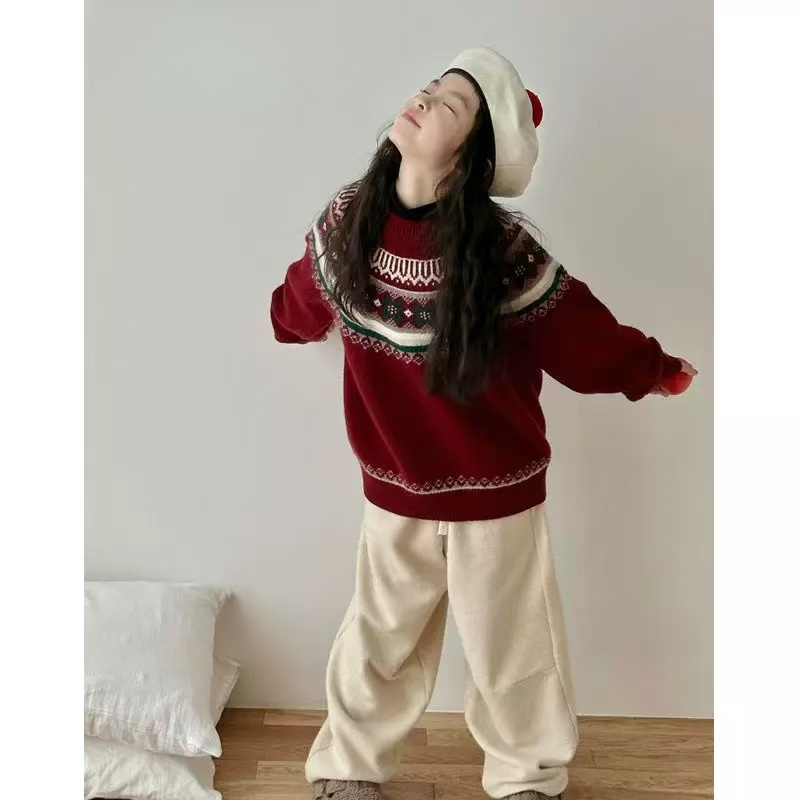 412179【小佑家】优选韩版儿童舒适休闲洋气时尚圣诞圆领秋冬毛衣