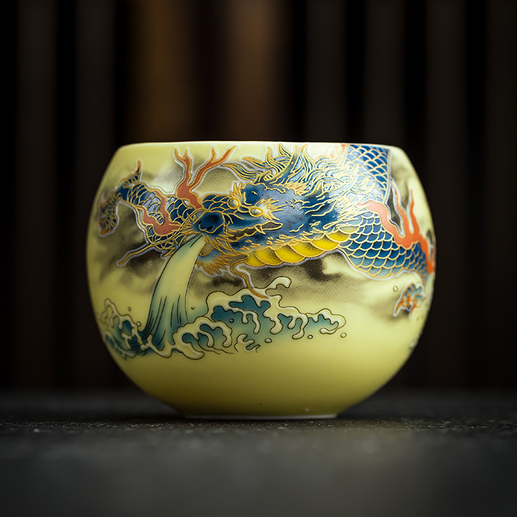 【蓝龙杯.黄色】160ml陶瓷主人杯白瓷茶杯茶器茶盏