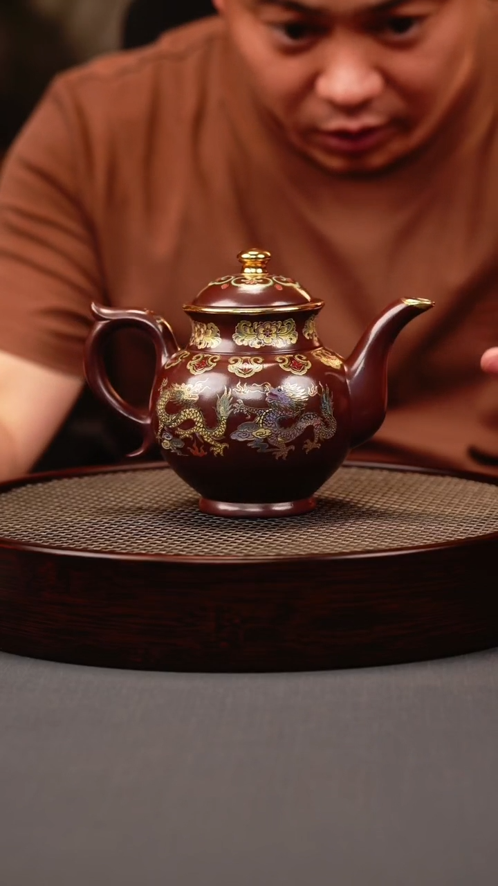 茶壶紫砂石红 酒樽 双龙珐琅彩