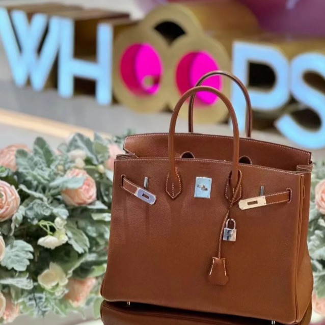 95新 Hermes/爱马仕 小花Jerry Birkin 35 金棕马鞍皮 框O 手提包