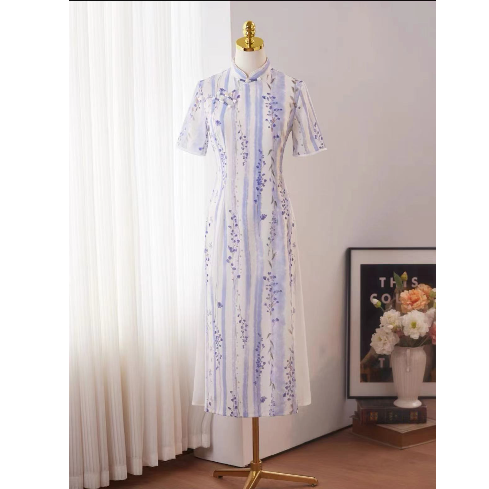 551-紫藤花 年轻 改良 大奥戴 旗袍 