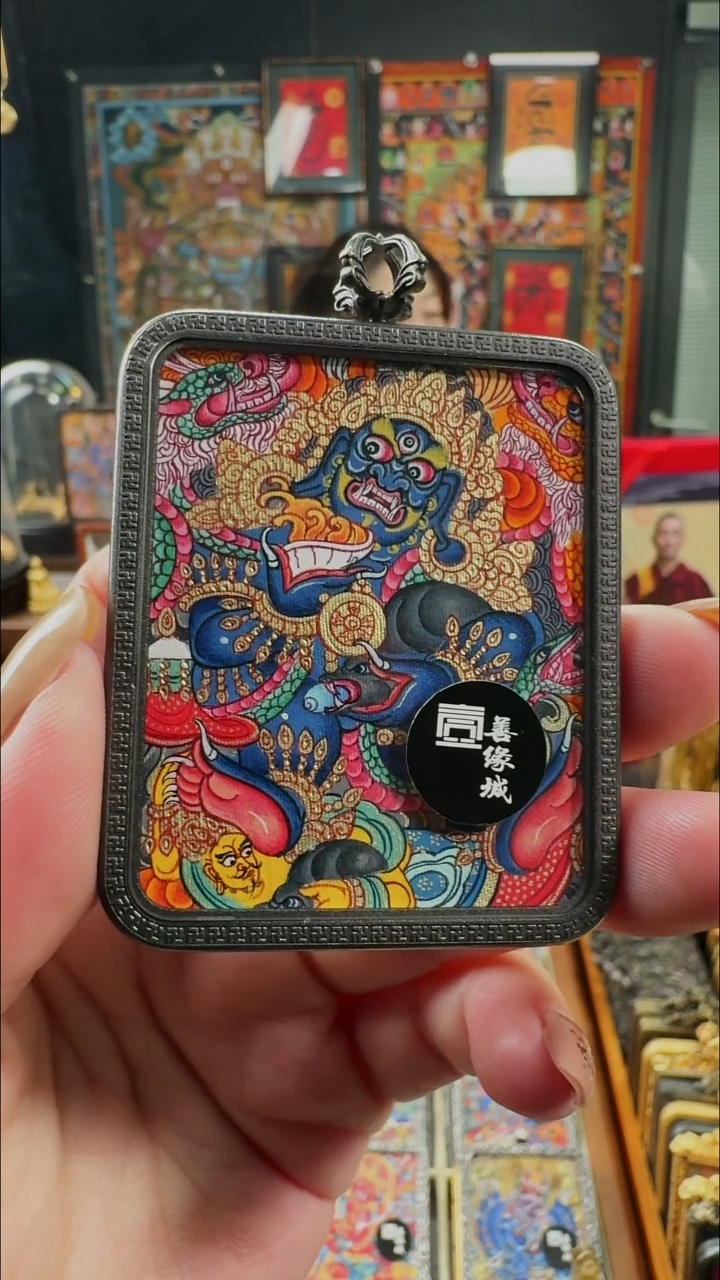 吊坠壹善缘城手绘唐卡黑C