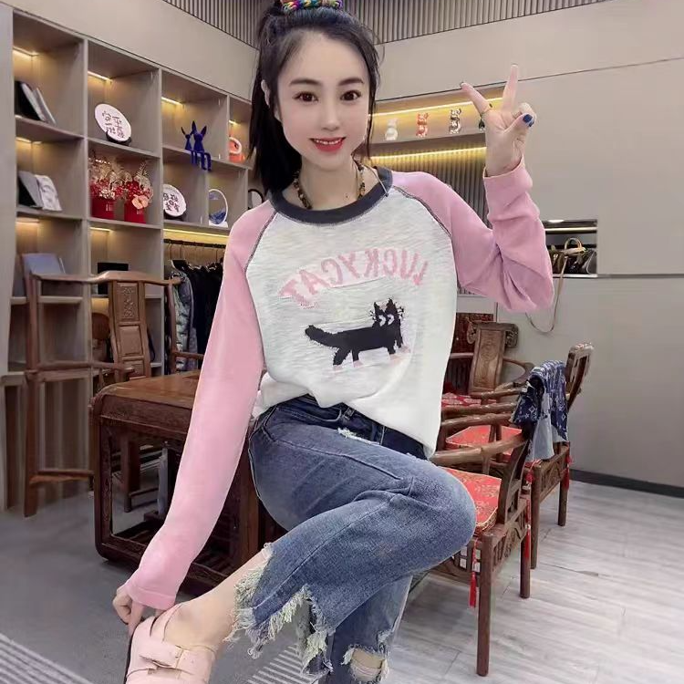 0169休闲拼接薄款宽松针织衫