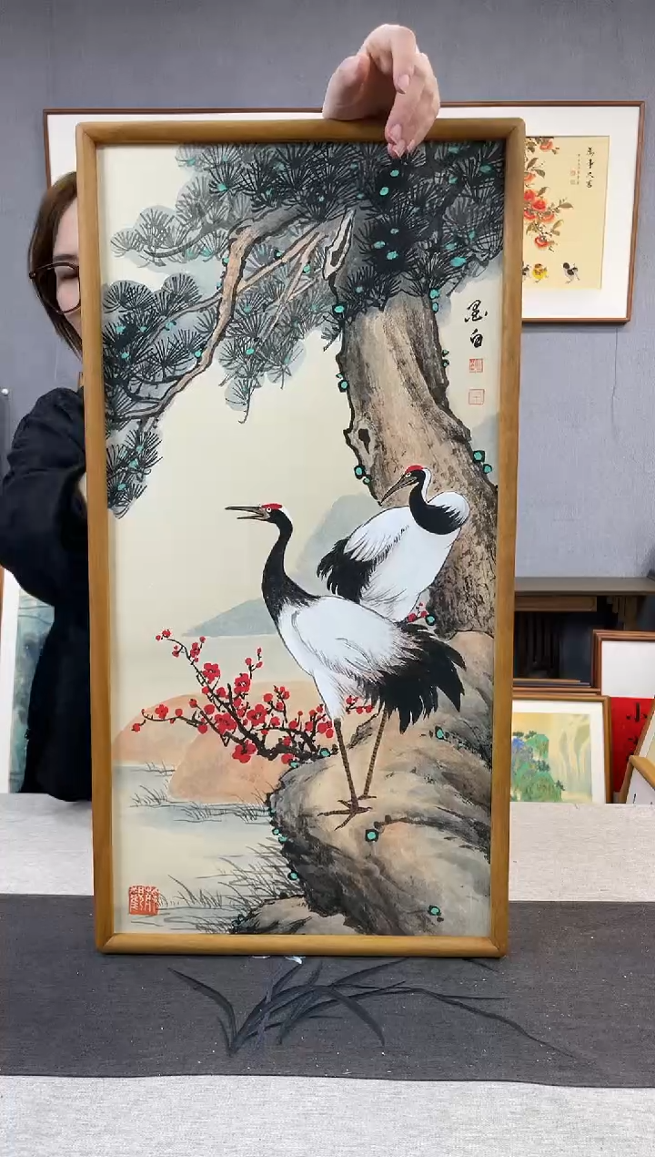 【闪购商品】国画周跃飞-纯手绘带框作品-35*68-仙鹤