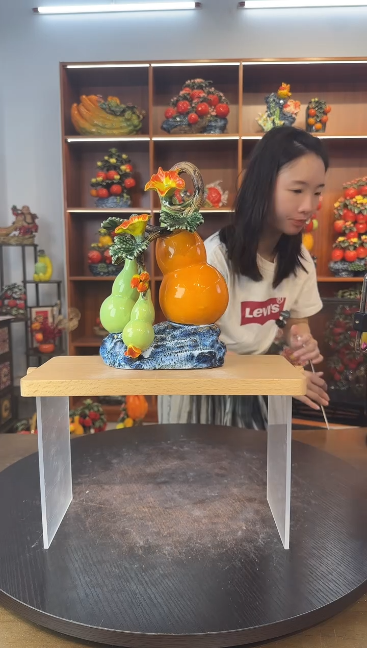 陶瓷有底座小三葫芦