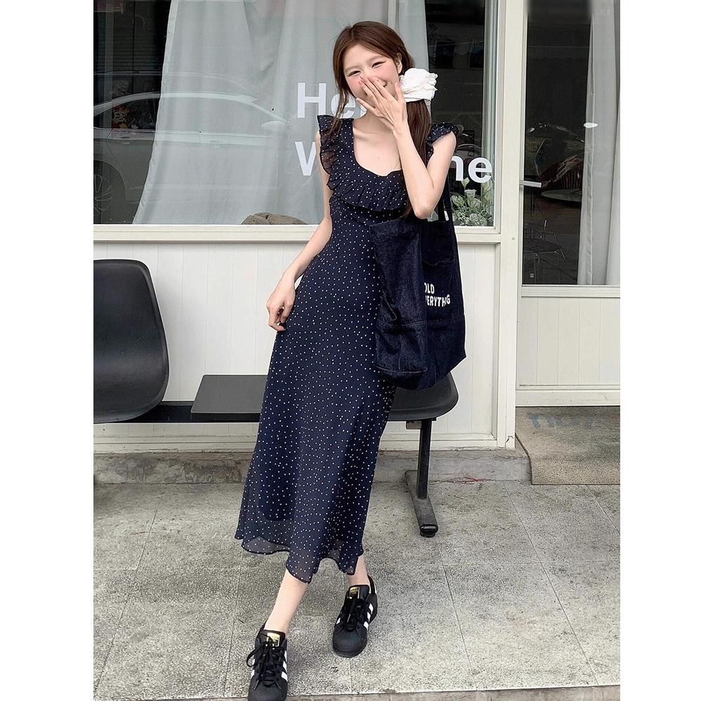 【现货+运补】法式气质收腰显瘦波点连衣裙长裙女夏掐腰裙1329