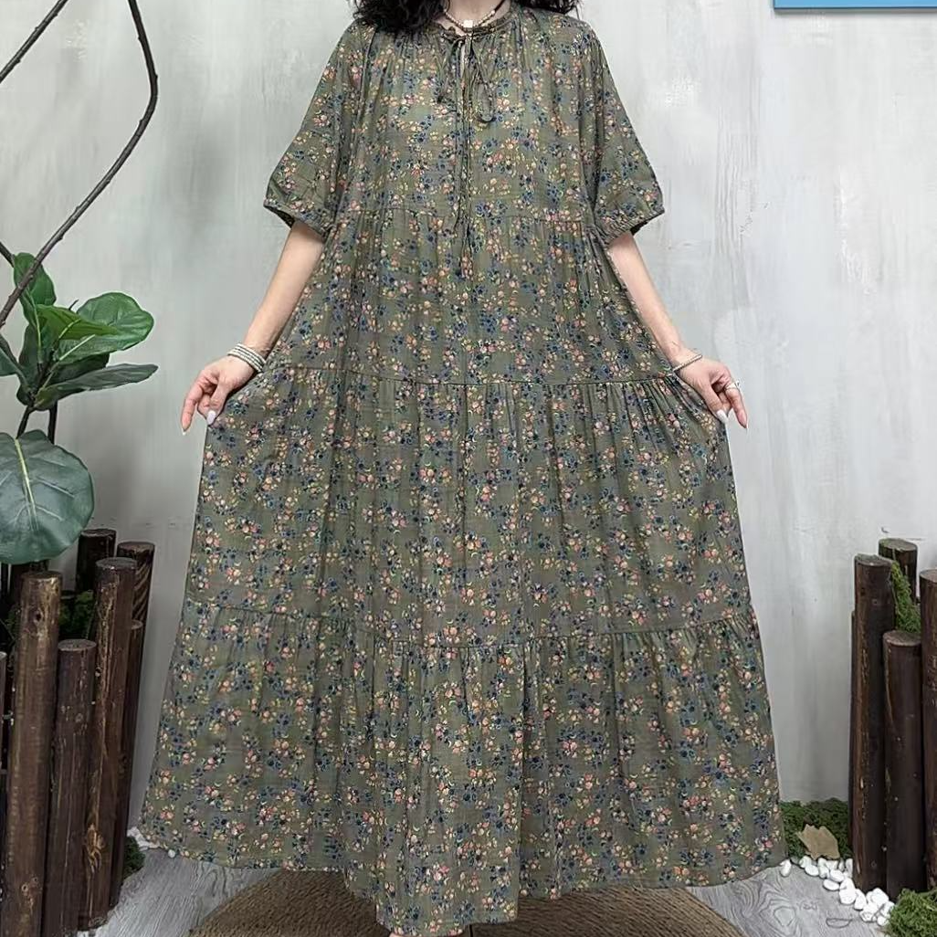 10075新款夏季优雅减龄宽松显瘦碎花连衣裙QZ