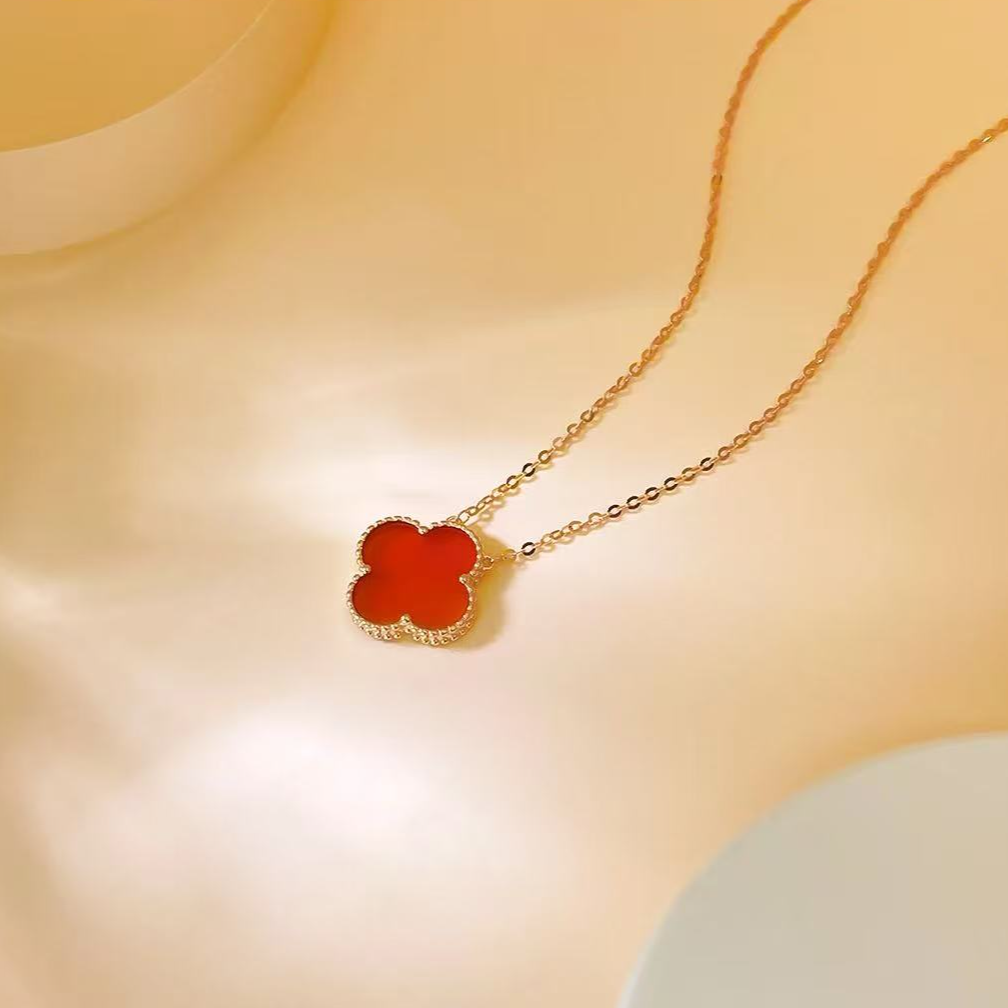 足金999镶嵌四叶草五花项链轻奢时尚气质经典百搭精美