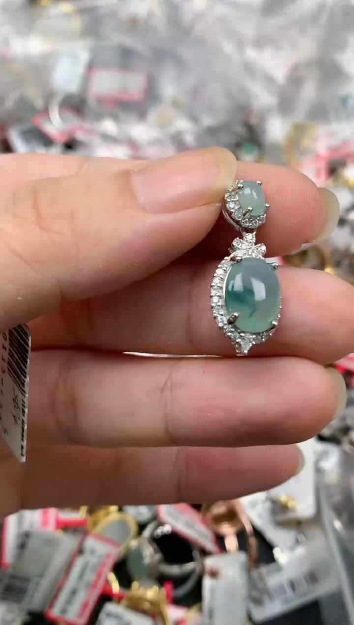 翡翠戒指银S925镶嵌天然A货缅甸翡翠