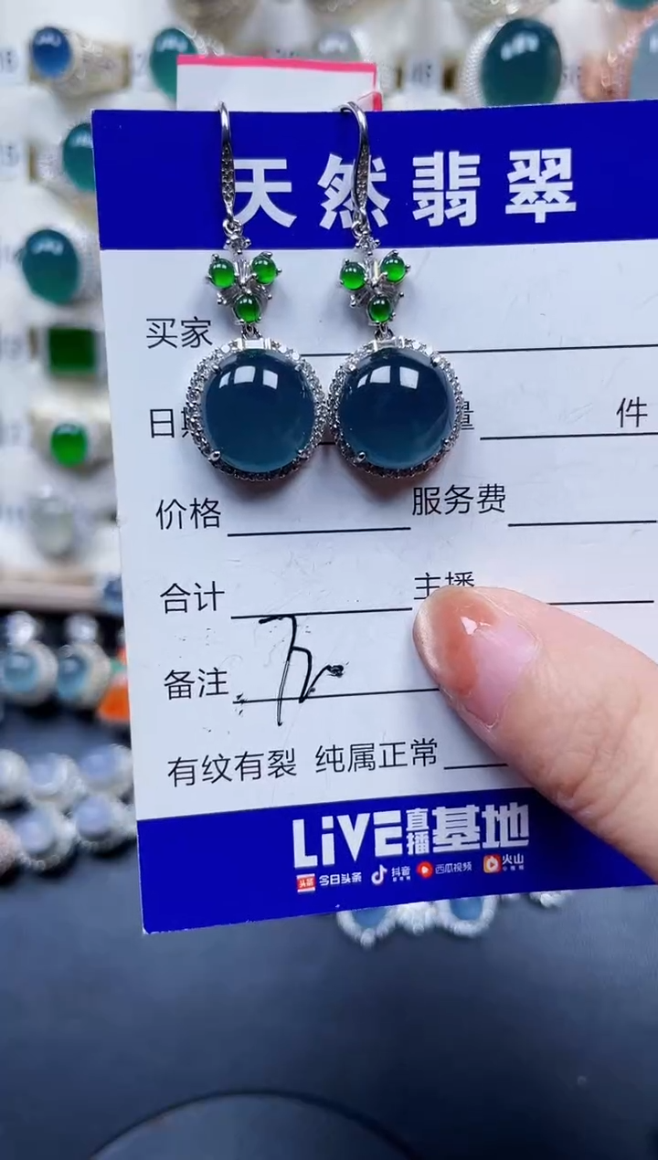 银S925镶嵌翡翠耳饰720