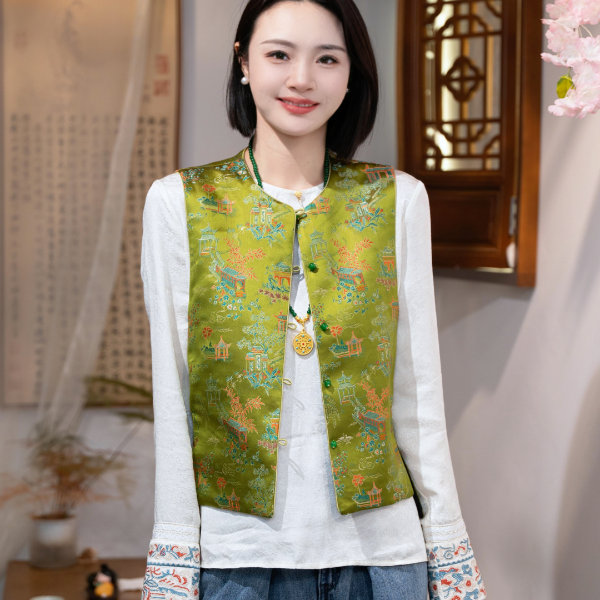 朵朵服饰中国风定制桑蚕丝双面宋锦马甲女JM2911