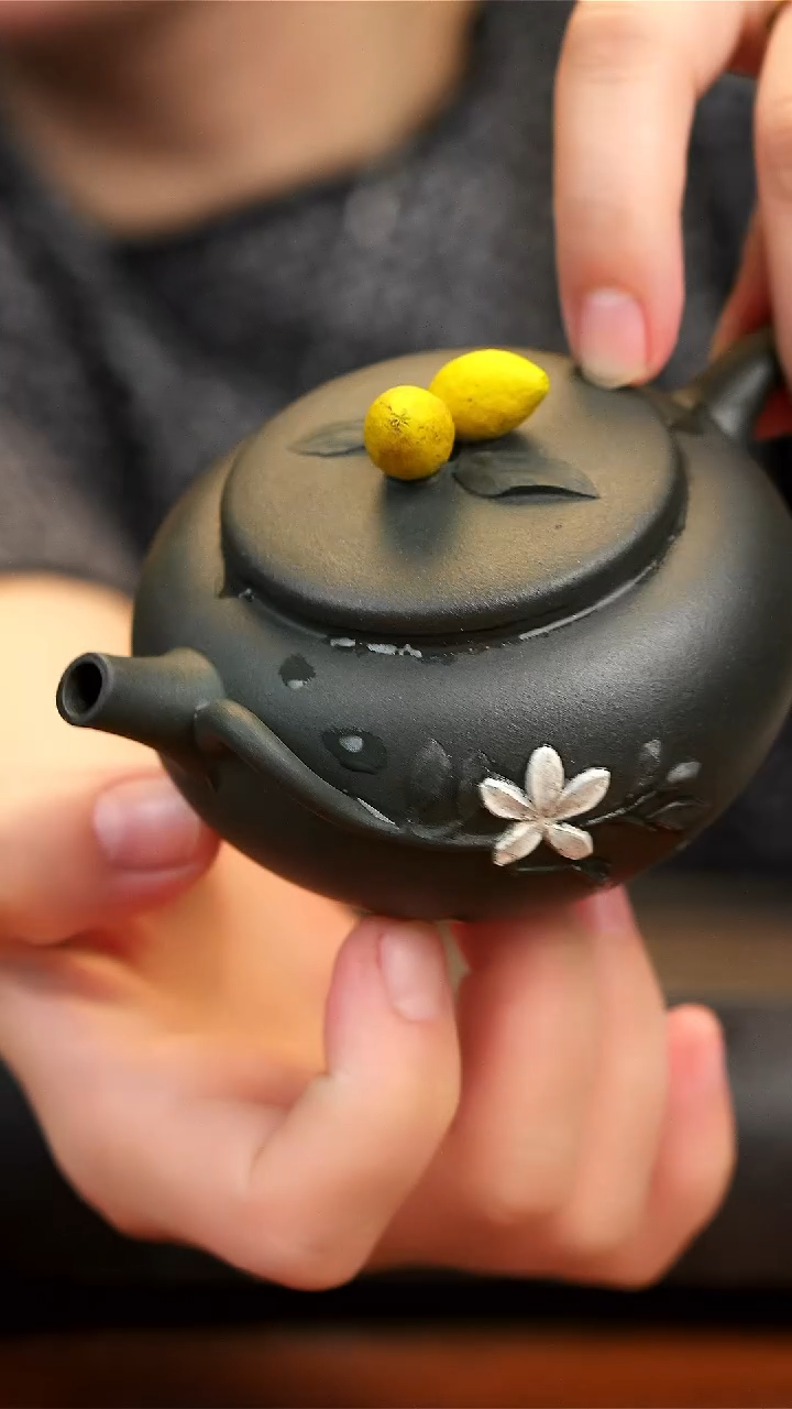 【闪购商品】紫砂茶壶九零君子兰柿园壶 小白花