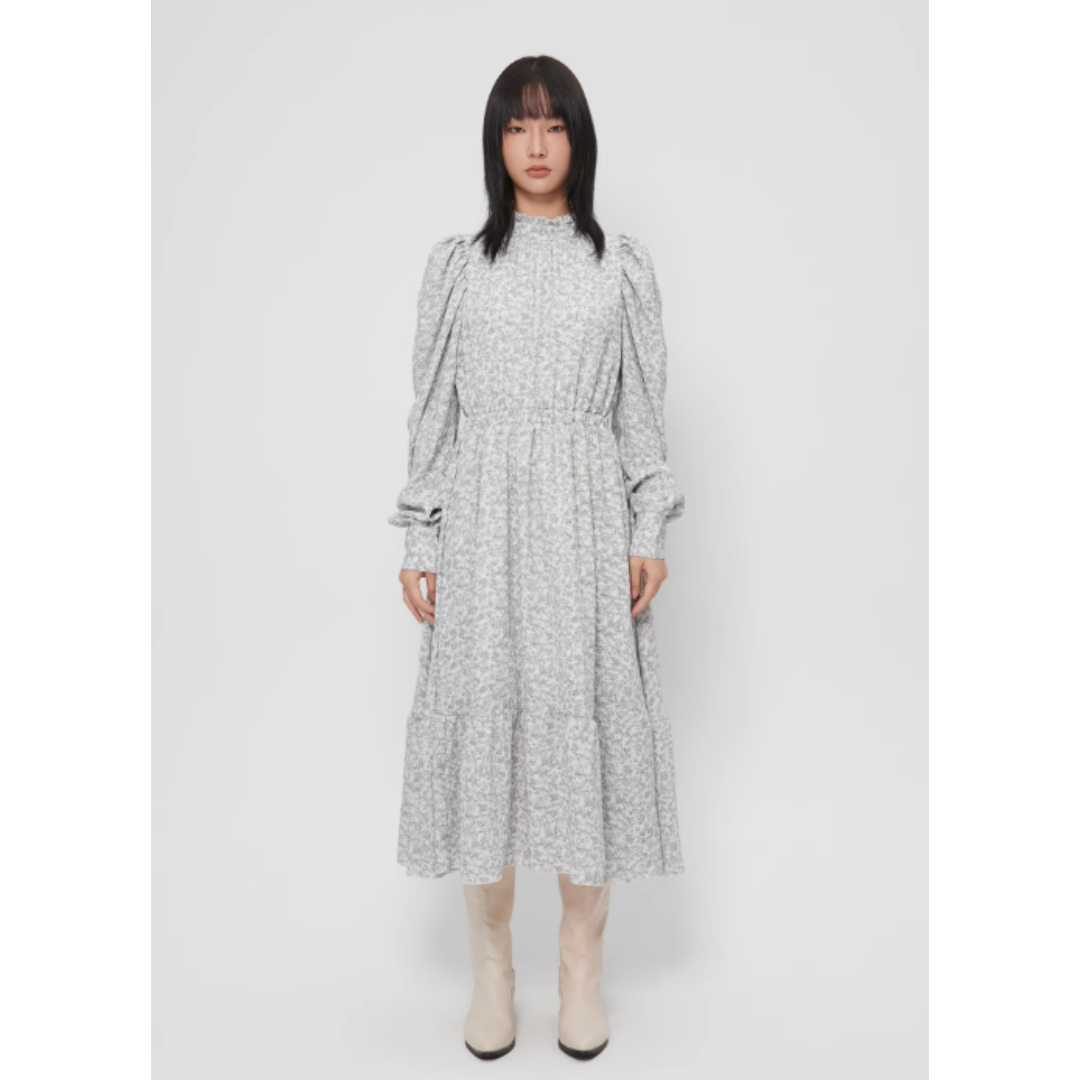 【MonTendre】 秋冬新款 M 时尚休闲气质花边立领碎花连衣裙