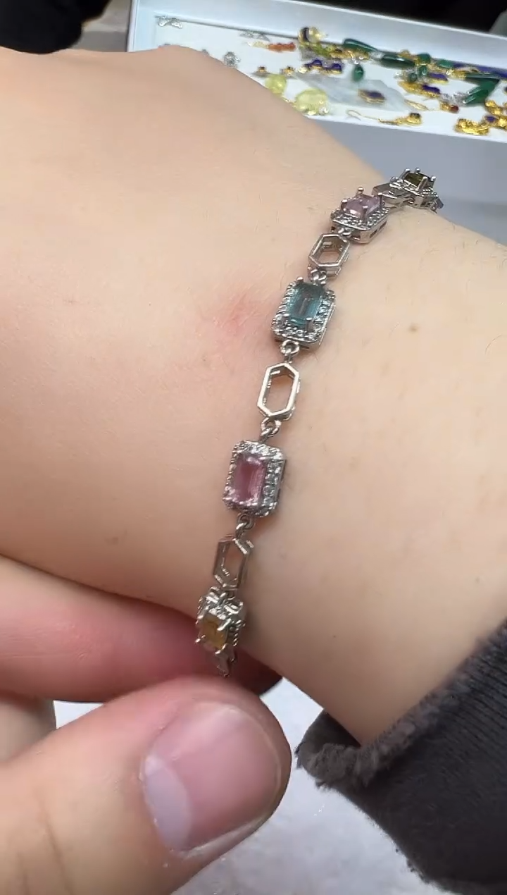 银S925镶嵌手链碧玺1230m005多样性发其一