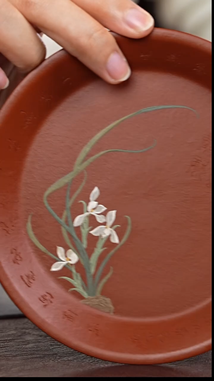 茶杯紫泥朱泥兰花壶承