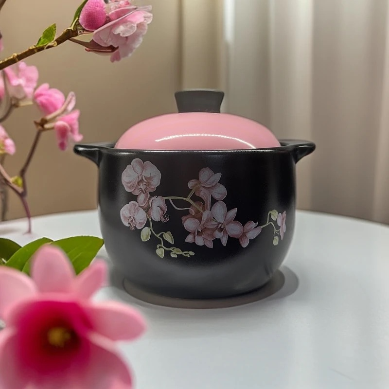 5L砂锅耐高温燃气专用炖锅煲汤餐饮店砂锅煲玉兰花粉盖砂锅电煮锅