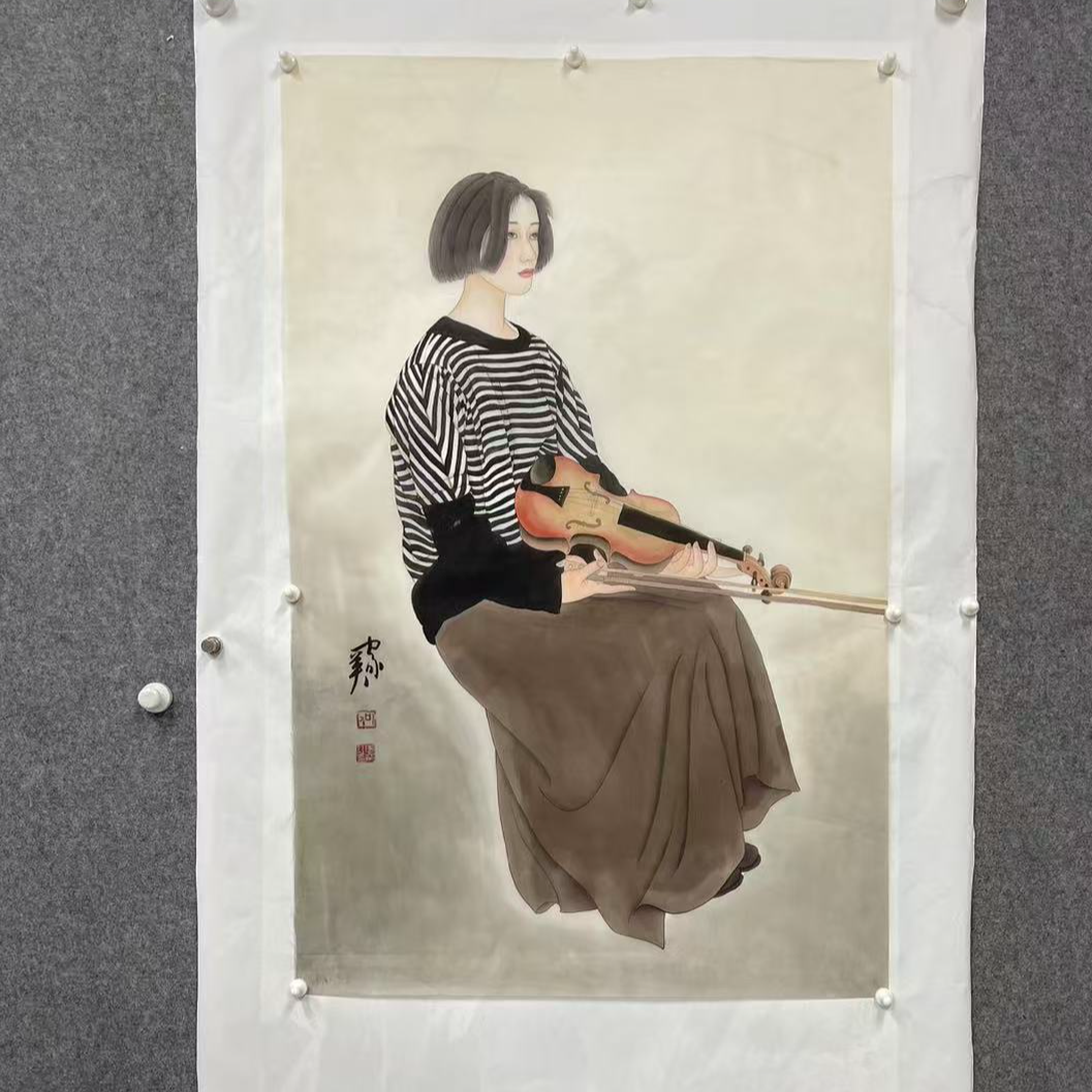 小尺幅丝绢-提琴少女-HJY-嘉福