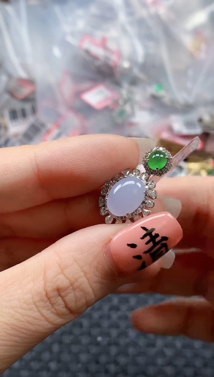 银S925镶嵌戒指翡翠天然A货缅甸翡翠
