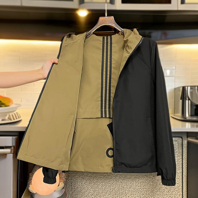 770（双面穿）春季新款时尚百搭连帽刺绣双面夹克外套