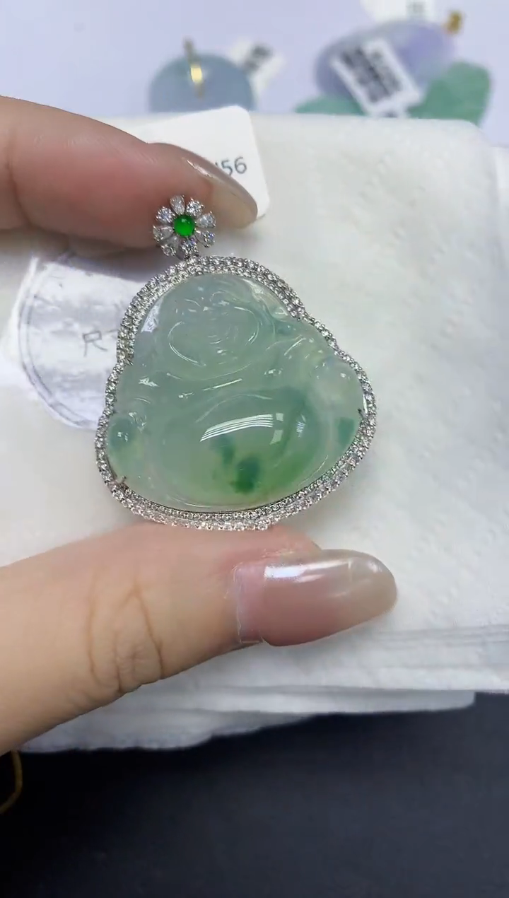 颈饰18K金镶嵌翡翠天然缅甸翡翠A货百元以上9元证书费自理