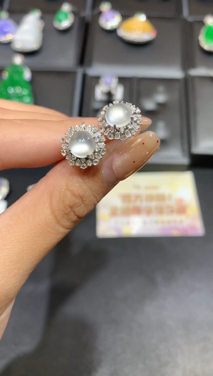 【闪购商品】翡翠耳饰18K金镶嵌耳饰A459|9800
