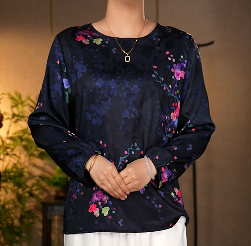 【A43蓝梅花】2025年新款妈妈装小衫气质百搭