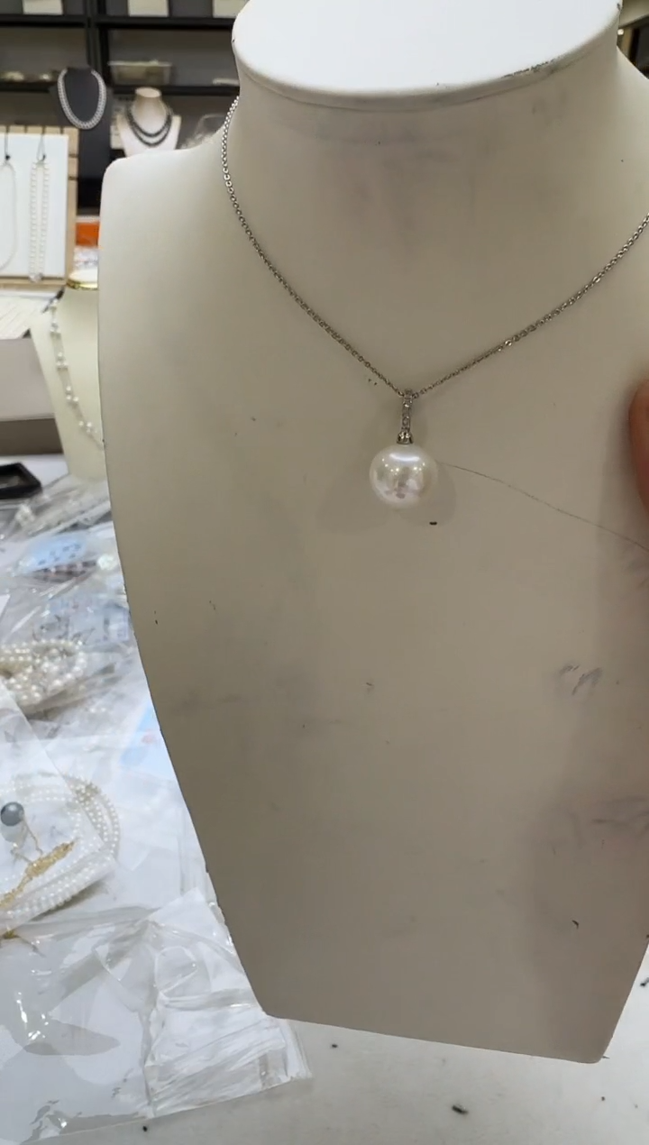 淡水珍珠银S925镶嵌吊坠(赠链)12-13mm 万能扣新品