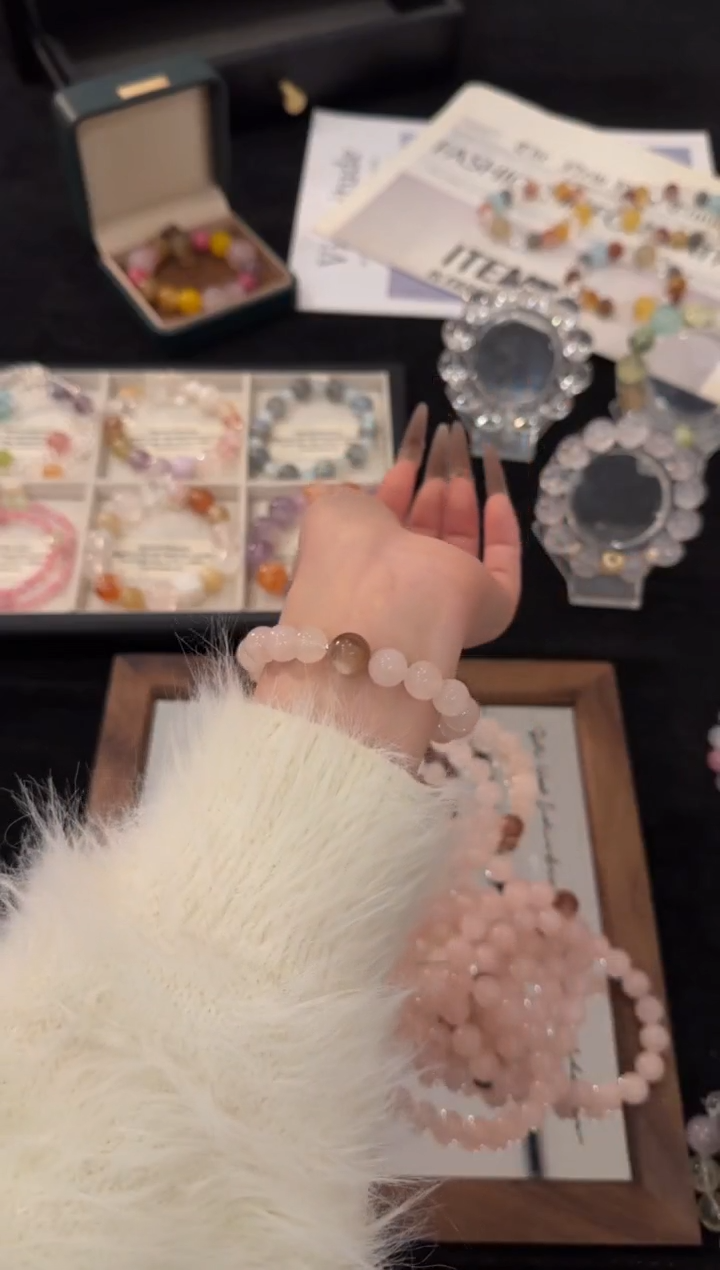 银S925镶嵌手链水晶粉水晶x3427