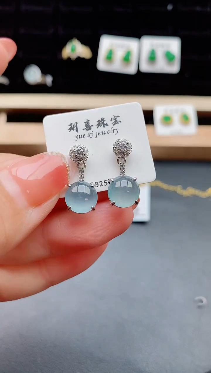 【闪购商品】翡翠耳饰银S925镶嵌12121