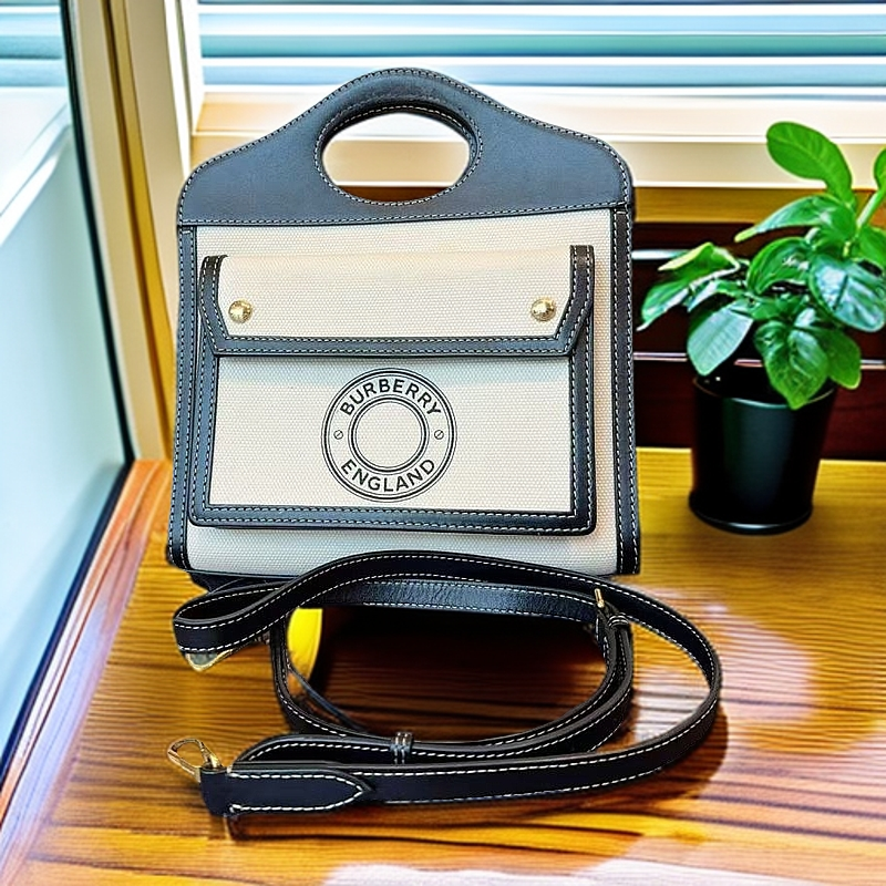 95新 BURBERRY/博柏利  帆布拼皮手提单肩包  1216 6112 