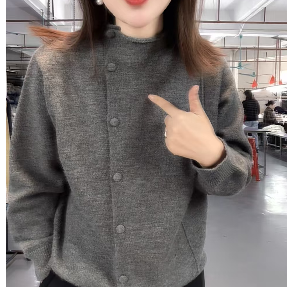 现货80-170斤大码2025秋冬新款纯色立领针织衫休闲百搭高级感毛衣