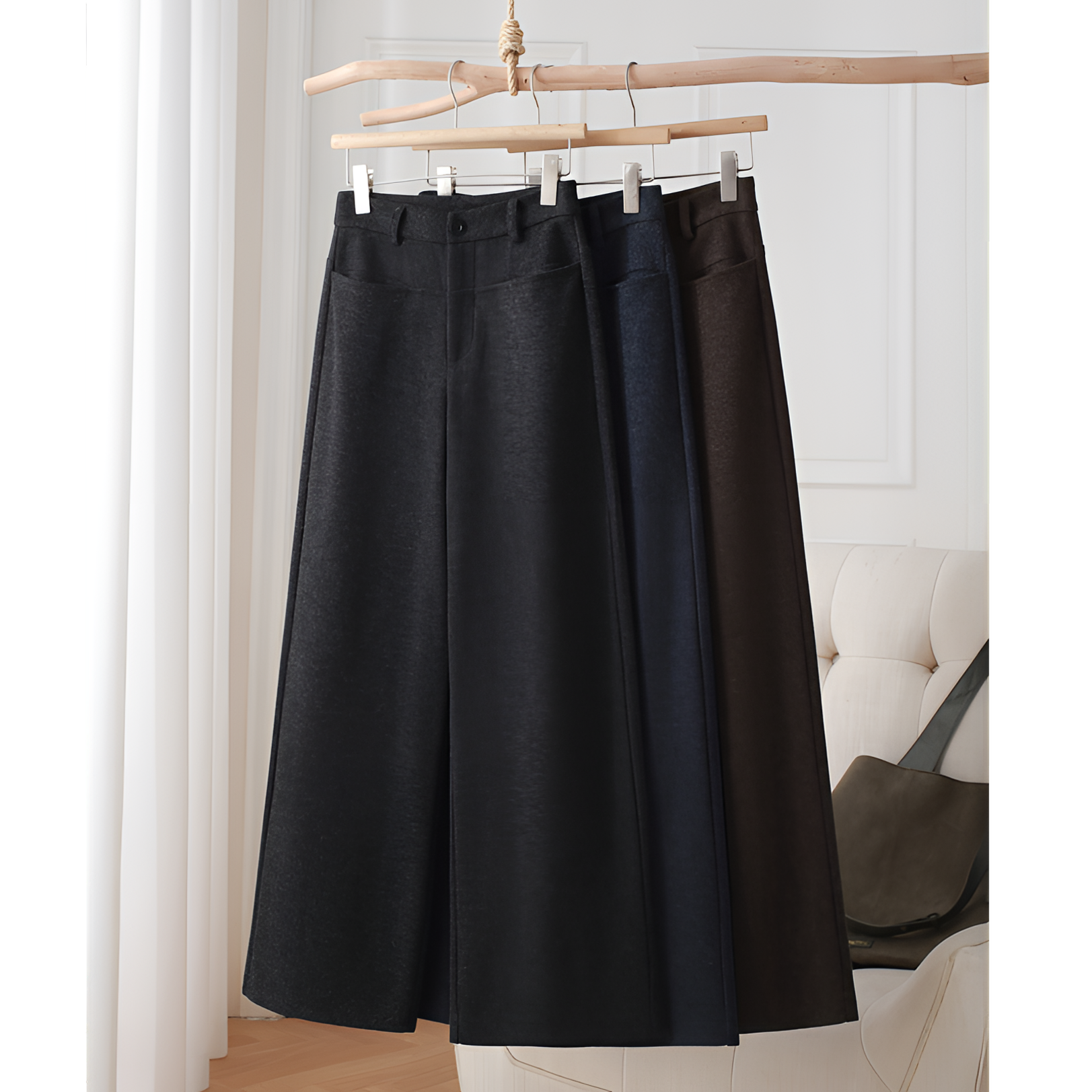 【蒂芙呢面料】高腰毛呢阔腿裤女宽腰带秋冬新款直筒垂坠西装拖地裤