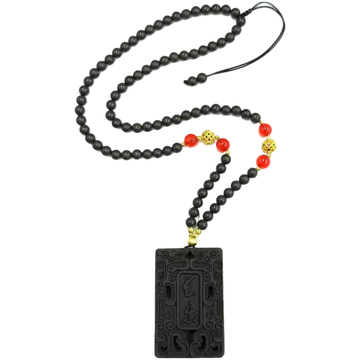 x861-国风原创合香珠回纹仿古无事牌圆珠毛衣链