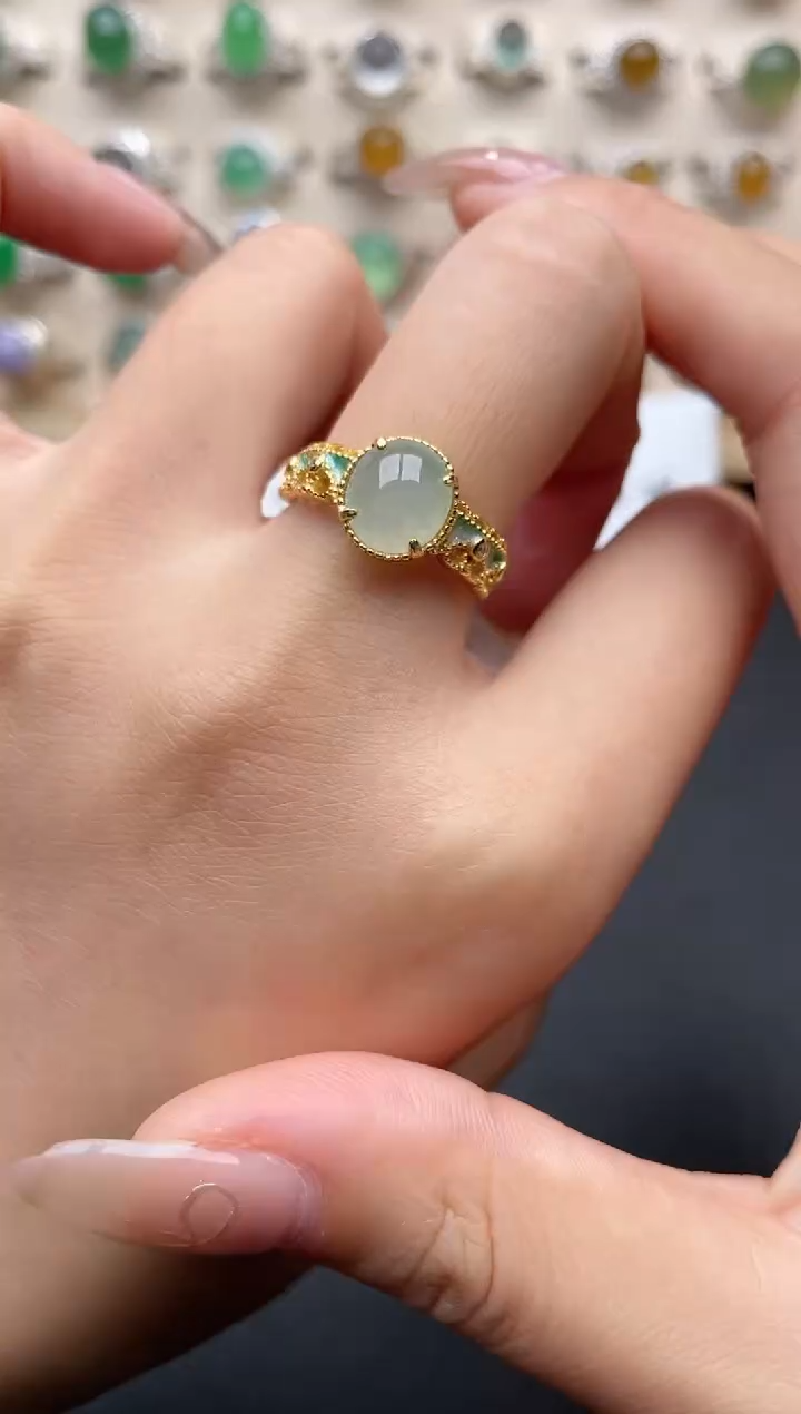 【闪购商品】翡翠戒指银S925镶嵌一物一证一礼盒