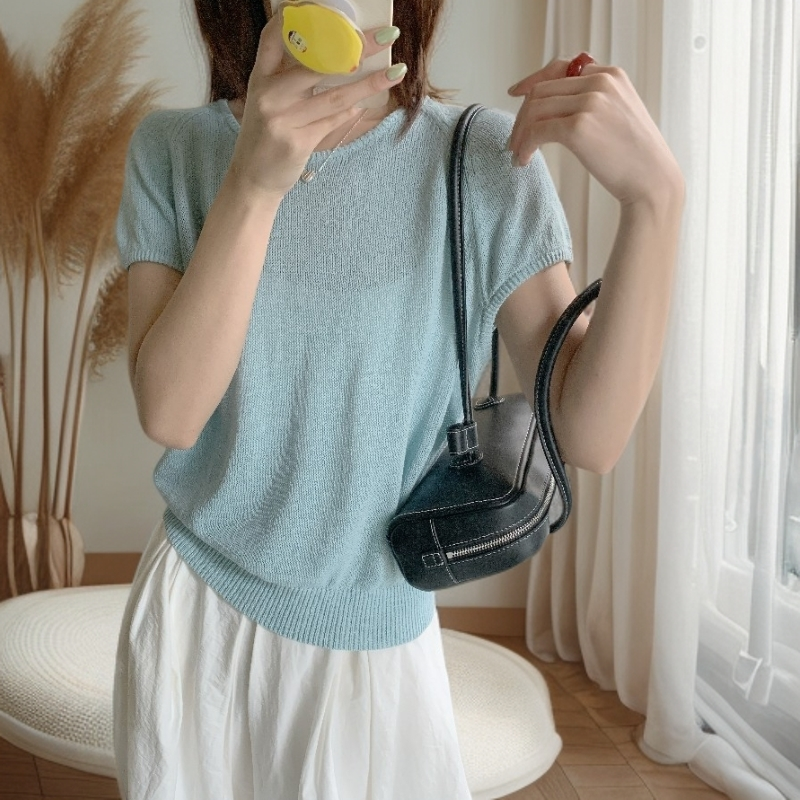 针织T恤女2025夏季新款圆领气质上衣