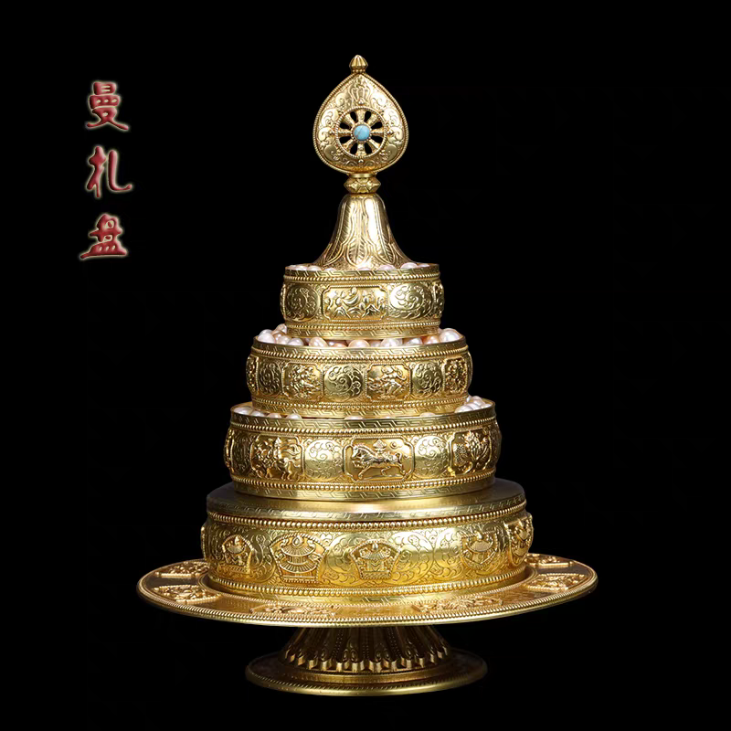 玺藏馆 纯铜藏式八吉祥曼扎盘 尼泊尔工艺 供奉修盘摆