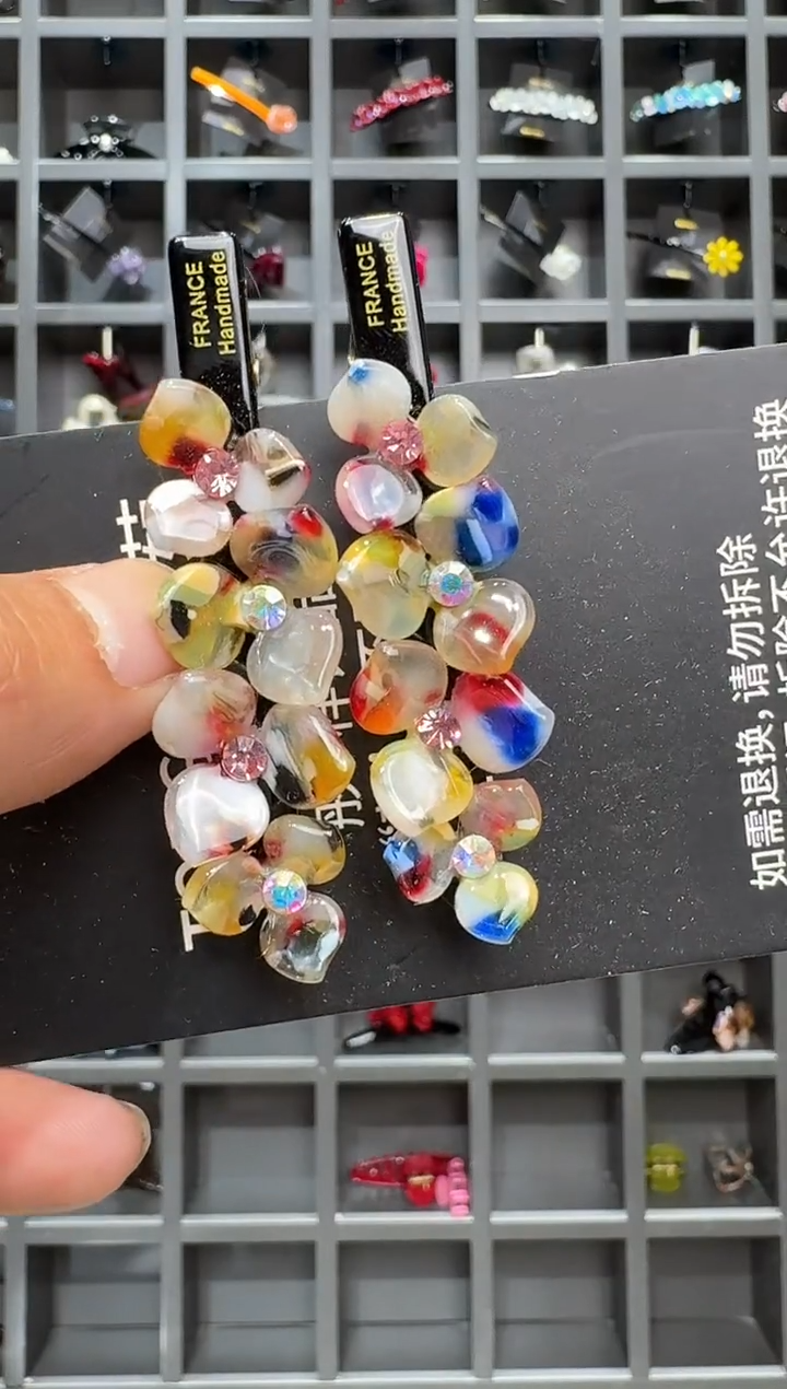 醋酸非金属韩国醋酸品牌发饰6.3cm镶钻花鸭嘴边夹一对花色