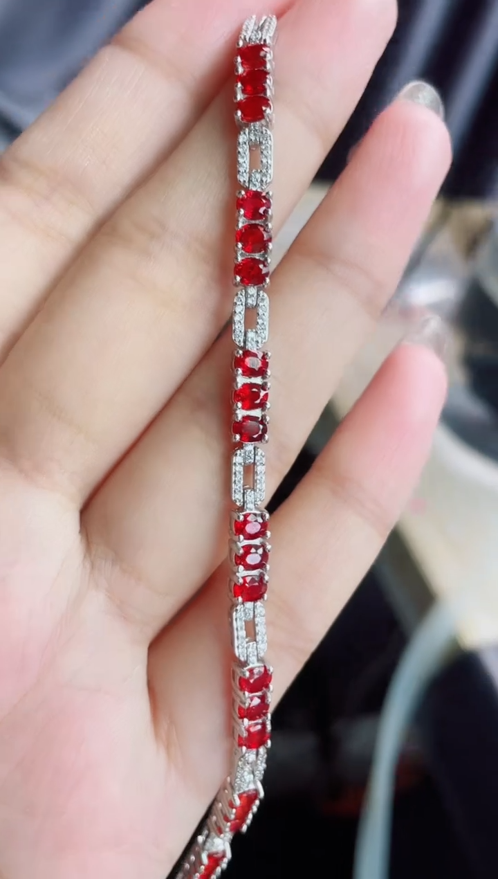 【闪购商品】彩色蓝宝石手链银S925镶嵌手链