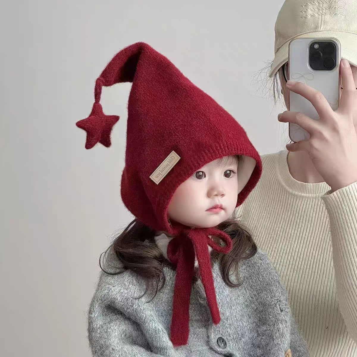 宝宝帽子冬天毛线帽可爱韩版婴幼儿星星保暖针织护耳帽外出防风帽