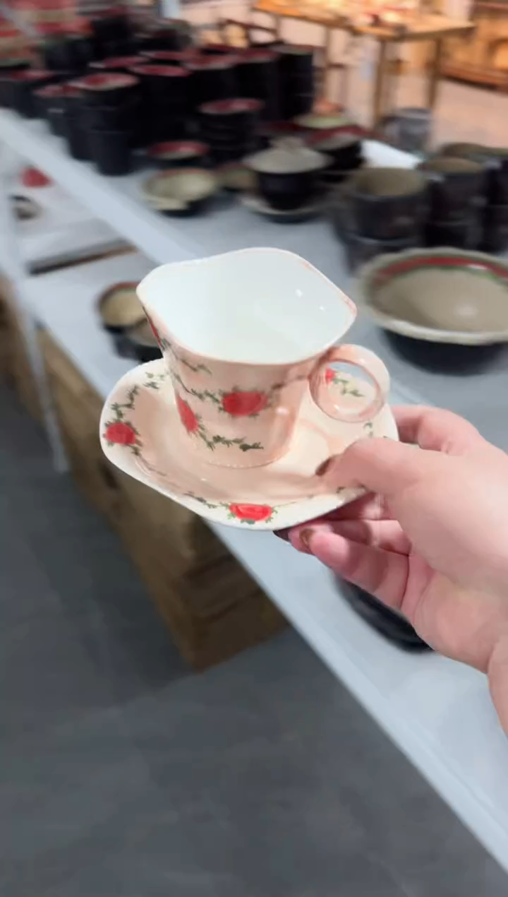 【闪购商品】粉色玫瑰2件高温瓷器