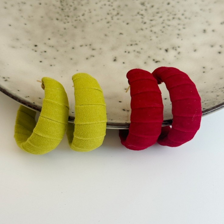 非金属布艺耳饰 兰心佳人~港风纯色丝绒百搭韩系耳圈红色时尚简约