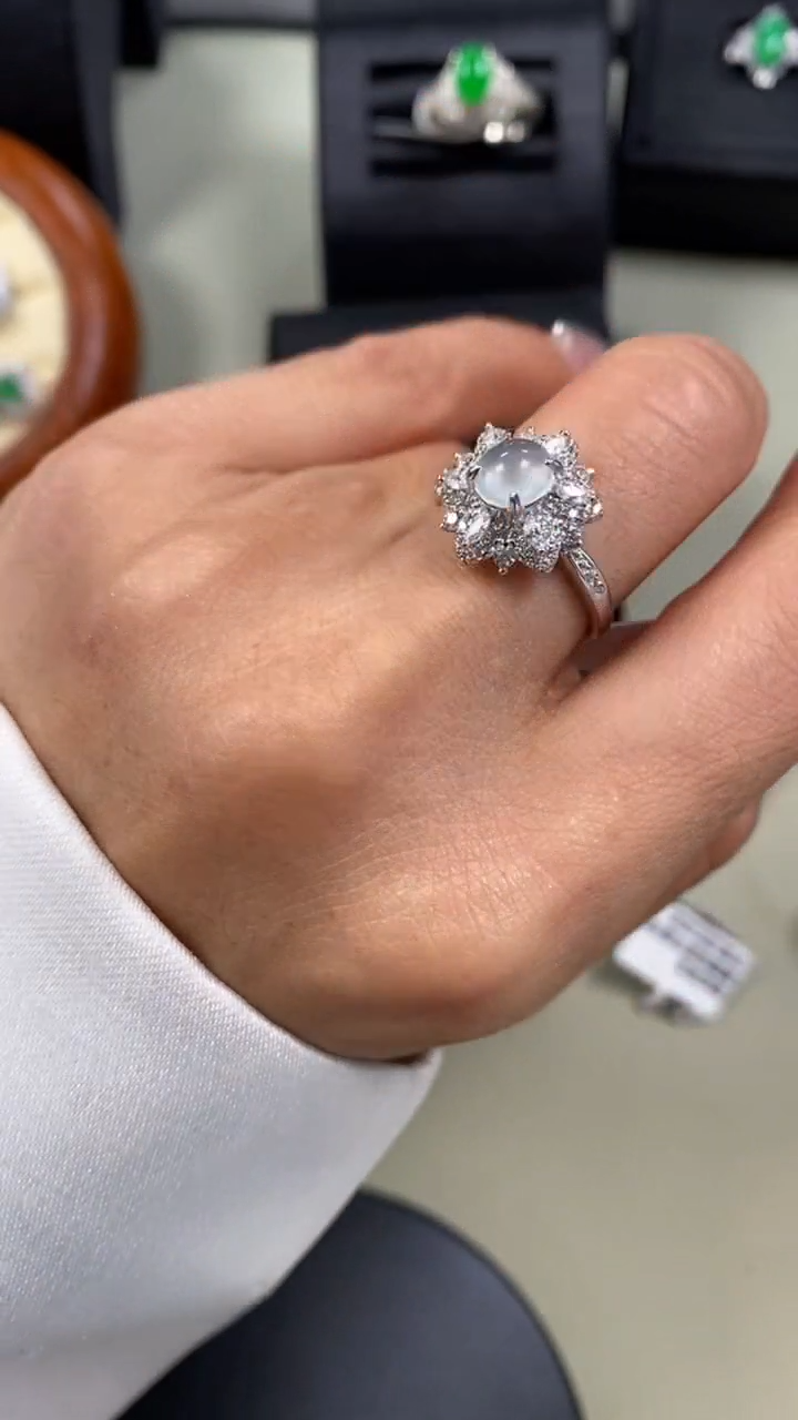 【闪购商品】翡翠戒指银S925镶嵌9600