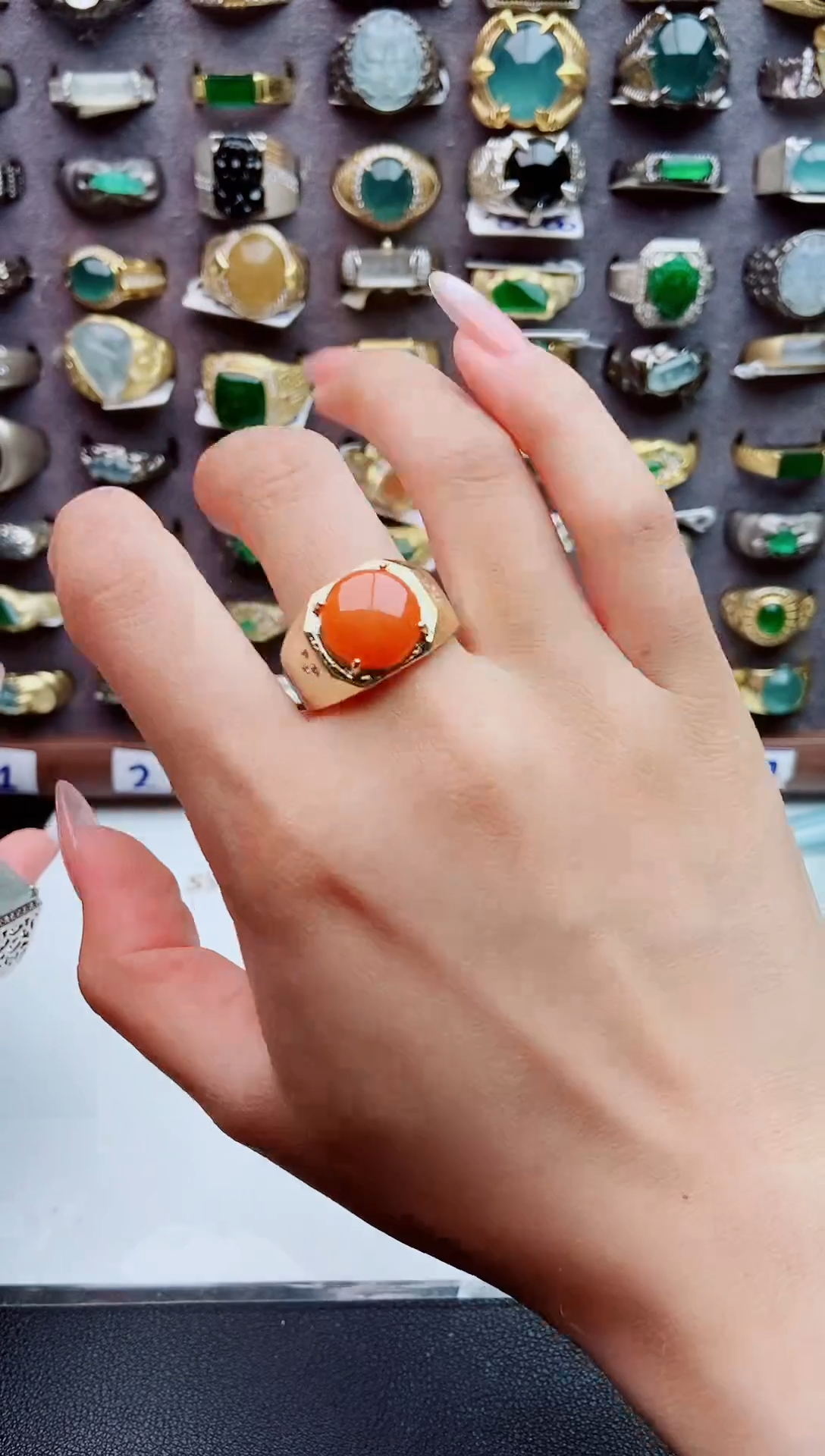 银S925镶嵌戒指翡翠天然翡翠男戒