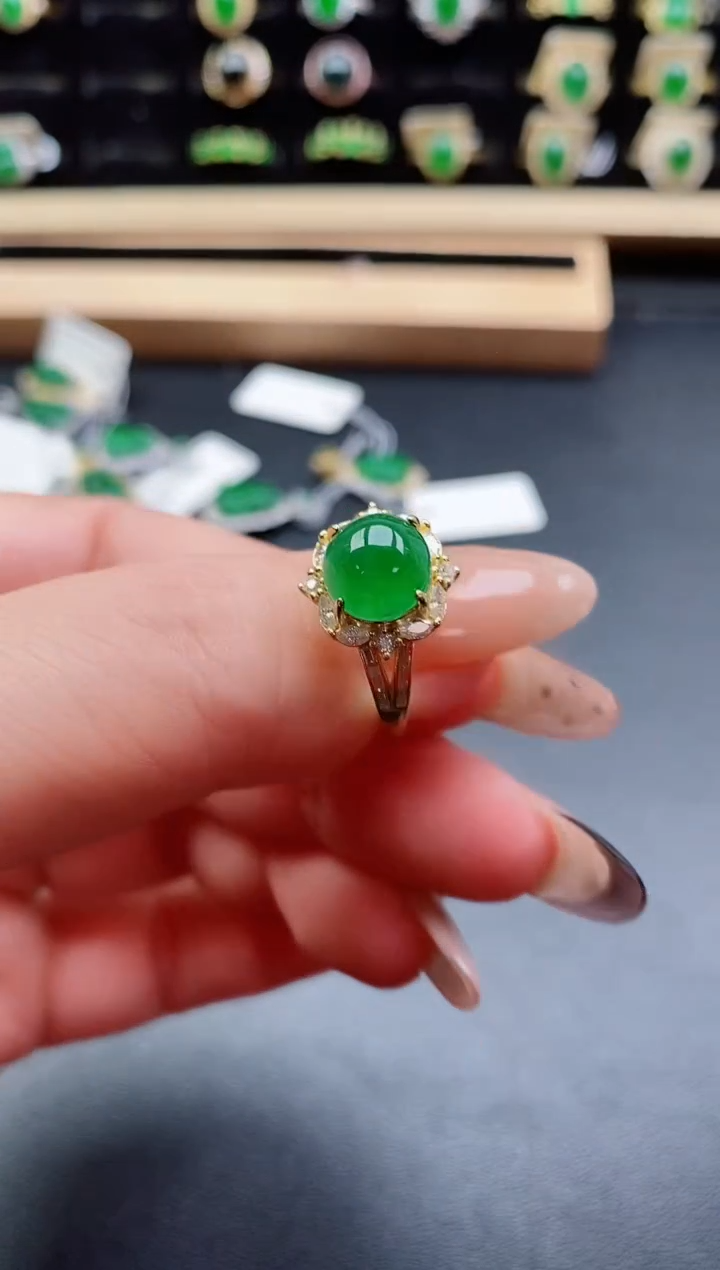 银S925镶嵌戒指翡翠1