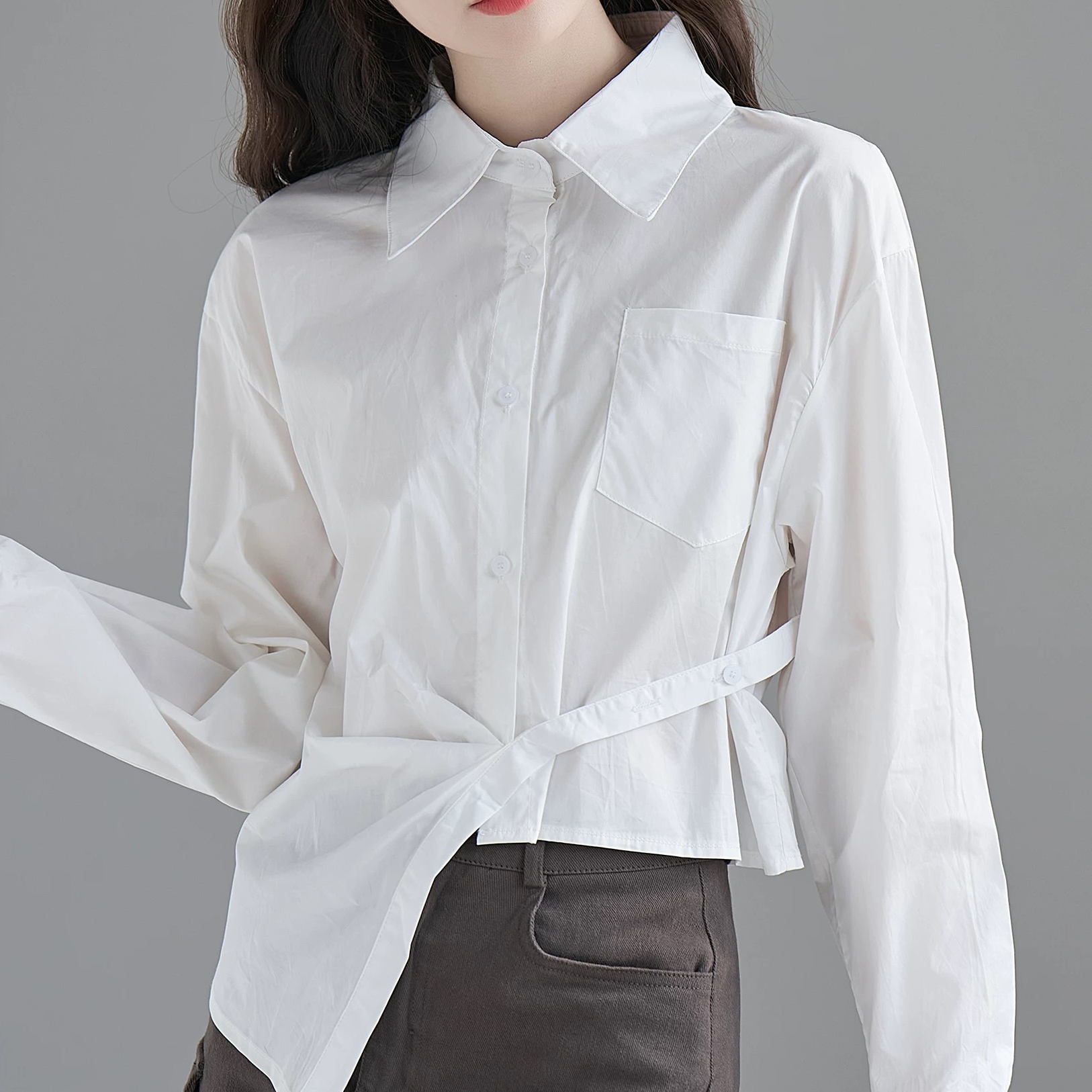 【C364】收腰衬衫女春秋款设计感小众法式别致绝美小衫长袖短款上衣