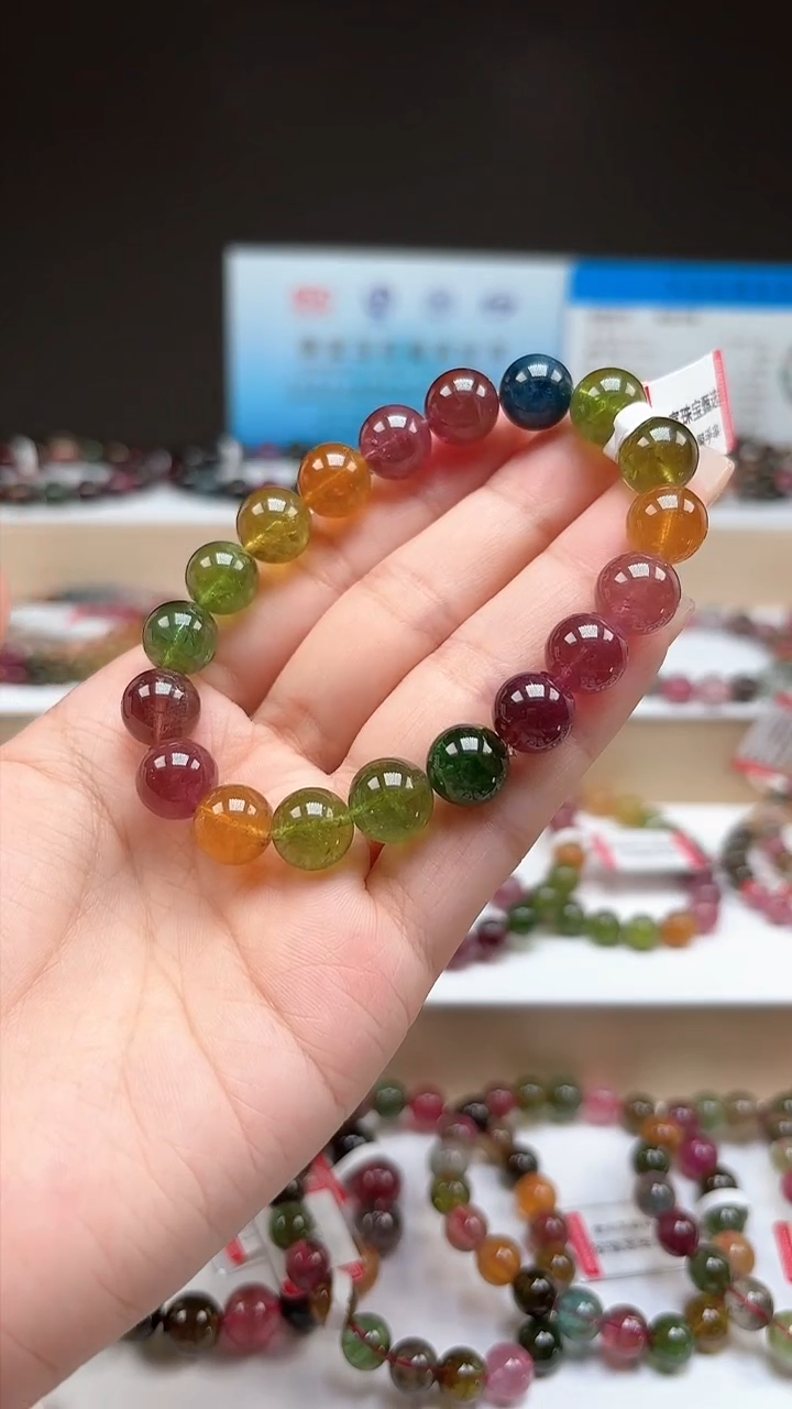 【闪购商品】碧玺手串未镶嵌10.3mm艳丽彩虹色玻璃体单圈手串