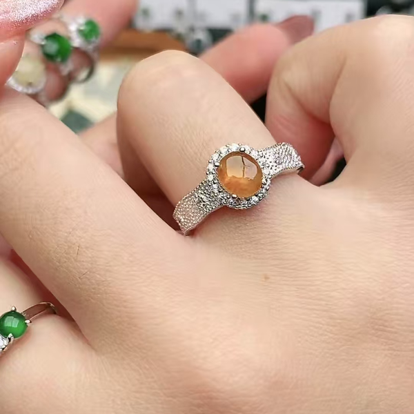 鑫辰珠宝天然A货翡翠银镶嵌设计款开口女戒指时尚百搭